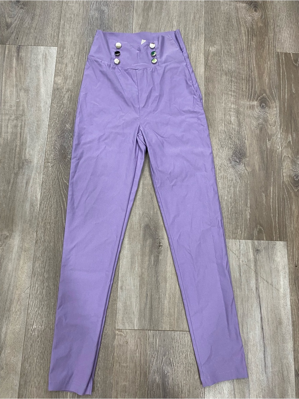 Purple High-Waist Kids Leggings with Decorative Buttons